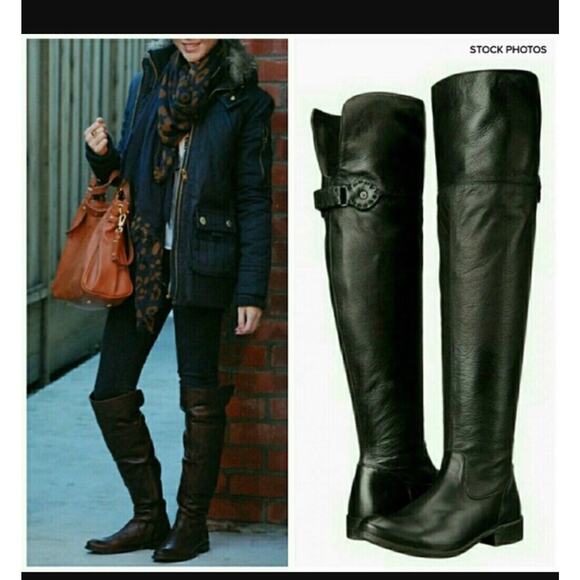 FRYE Shirley OTK Over The Knee Boots Riding Boots Black Leather Tall Pullover 6 - Picture 12 of 12